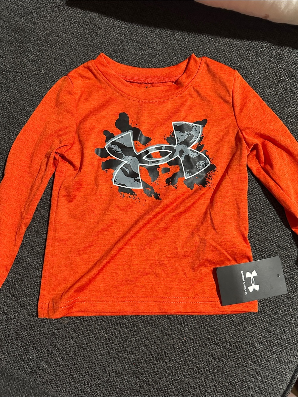 Under Armour Boys' Orange Long-Sleeve Logo Tee with Gray/Black Graphic